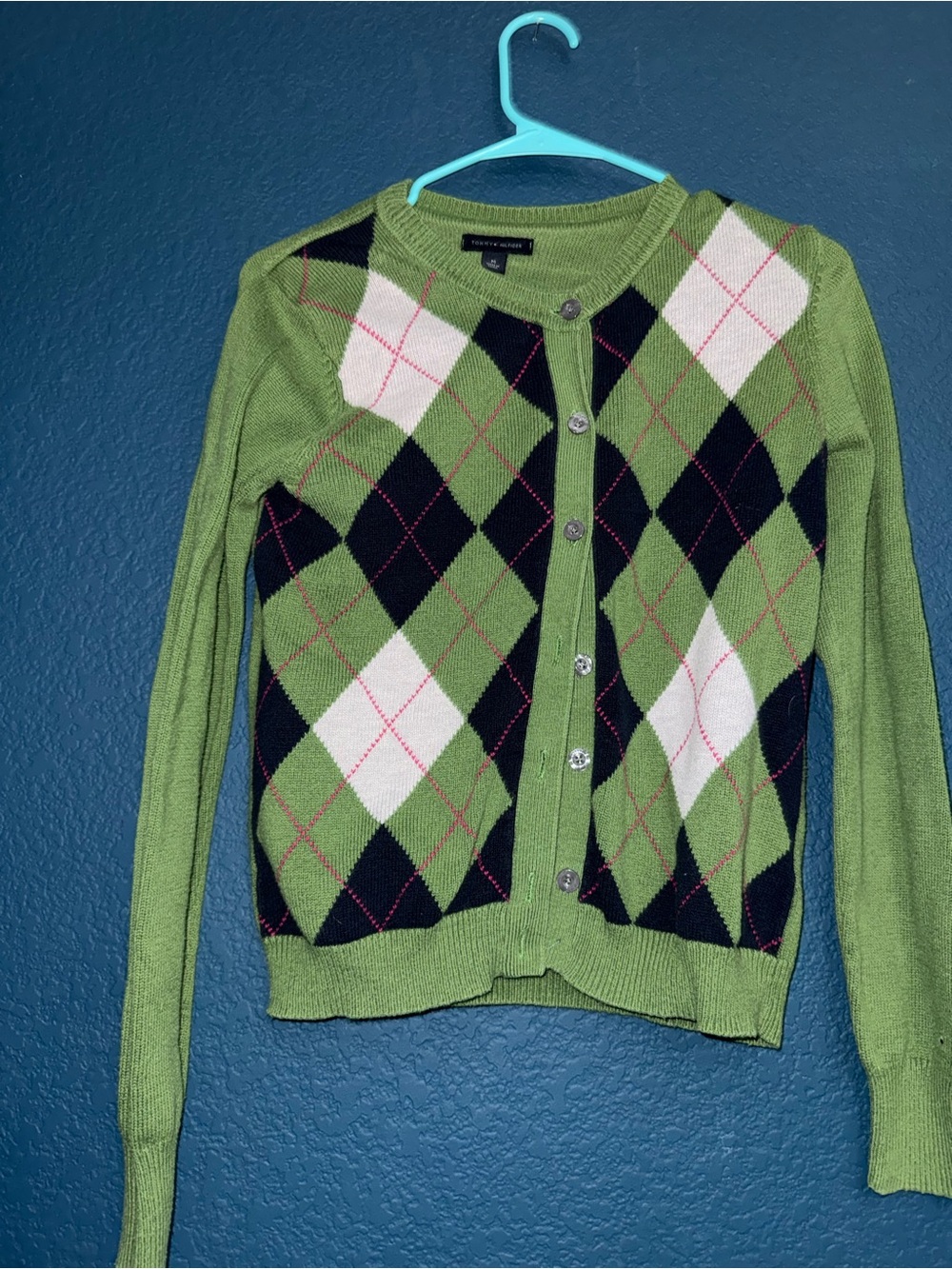 Tommy Hilfiger Green Argyle Button-Up Cardigan